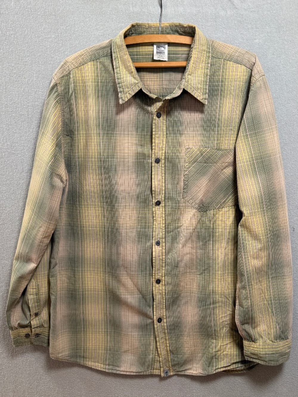 The North Face Plaid Button Down Shirt Long Sleeve Hiking Tan Green Men XL